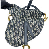 クリスチャン・ディオール Christian Dior オブリークサドルバッグ ネイビー/ゴールド金具 キャンバス レディース ショルダーバッグ