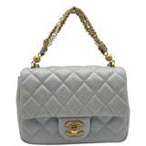 シャネル CHANEL ミニパールフラップバッグ AS4384 ライトグレー ゴールド金具 ラムスキン レディース ショルダーバッグ