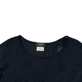 シャネル CHANEL カメリアロゴ半袖サマーニットシャツ P11276 ブラック シルク レディース 半袖シャツ