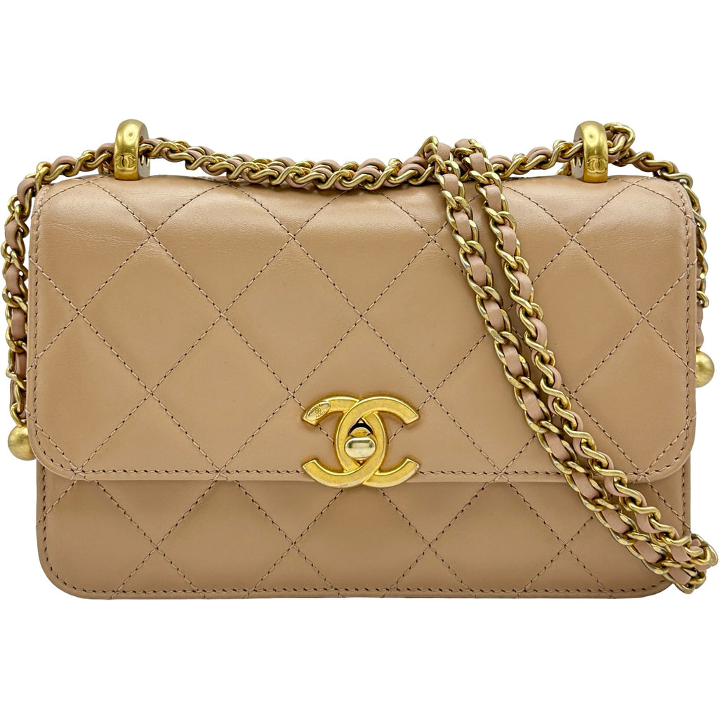 シャネル CHANEL マトラッセミニフラップバッグ AS2615 ベージュ/ゴールド金具 ラムスキン レディース ショルダーバッグ シャネル CHANEL マトラッセミニフラップバッグ AS2615 ベージュ