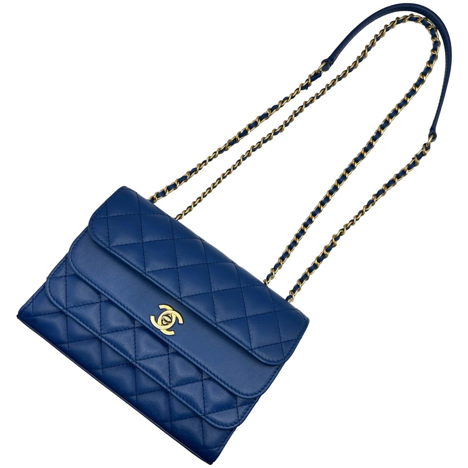 シャネル CHANEL マトラッセスモールフラップバッグ AS0824 28番台 ダークブルー/ゴールド金具 カーフスキン レディース ショルダーバッグ シャネル CHANEL マトラッセスモールフラップバッグ AS0824 28番台