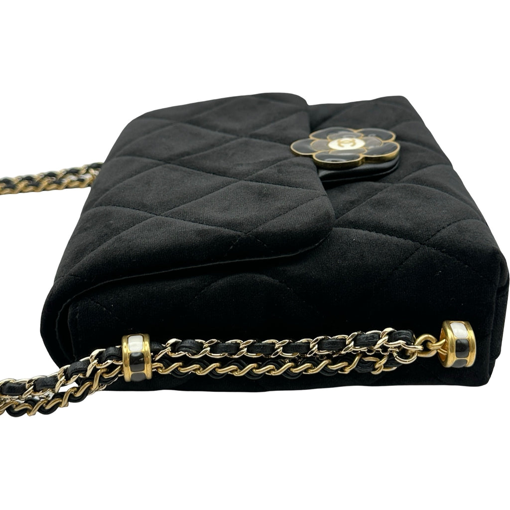 シャネル CHANEL カメリアフラップバッグ AS4413 ブラック/ゴールド金具 ベロア レディース ショルダーバッグ シャネル CHANEL カメリアフラップバッグ AS4413 ブラック/ゴールド
