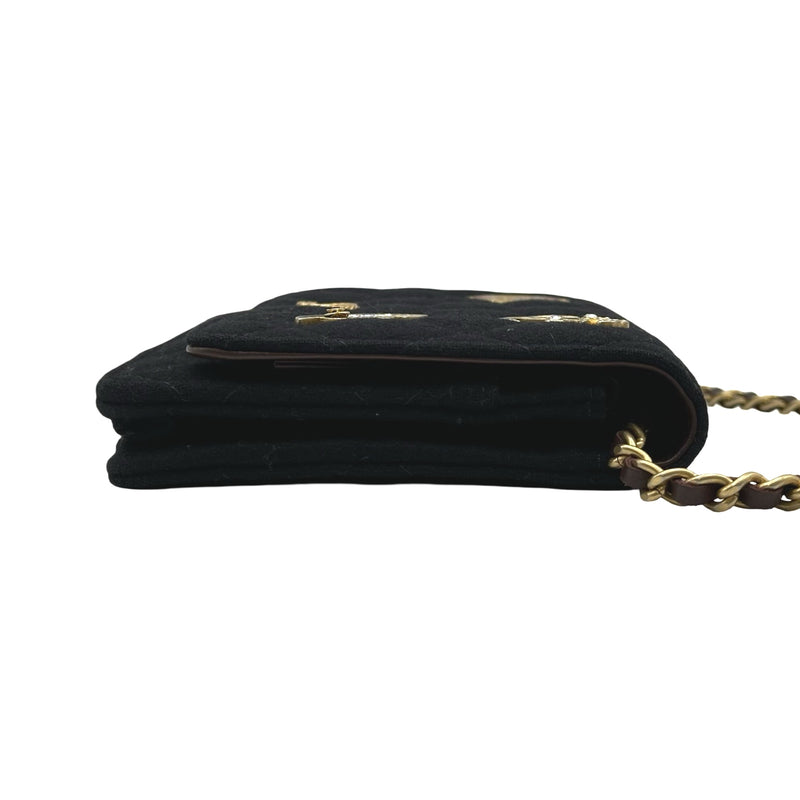 シャネル CHANEL マトラッセ チェーンウォレット A70334 26番台 ブラック ゴールド金具 コットン レディース ショルダーバッグ シャネル CHANEL マトラッセ チェーンウォレット A70334 26番台