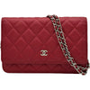 シャネル CHANEL マトラッセチェーンウォレット A33814 20番台 レッド シルバー金具 キャビアスキン レディース ショルダーバッグ