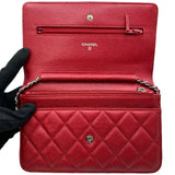シャネル CHANEL マトラッセチェーンウォレット A33814 20番台 レッド シルバー金具 キャビアスキン レディース ショルダーバッグ