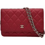 シャネル CHANEL マトラッセチェーンウォレット A33814 20番台 レッド シルバー金具 キャビアスキン レディース ショルダーバッグ