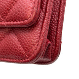 シャネル CHANEL マトラッセチェーンウォレット A33814 20番台 レッド シルバー金具 キャビアスキン レディース ショルダーバッグ