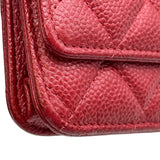 シャネル CHANEL マトラッセチェーンウォレット A33814 20番台 レッド シルバー金具 キャビアスキン レディース ショルダーバッグ