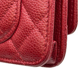 シャネル CHANEL マトラッセチェーンウォレット A33814 20番台 レッド シルバー金具 キャビアスキン レディース ショルダーバッグ