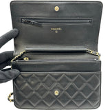 シャネル CHANEL カメリアチェーンウォレット AP0046 27番台 ブラック ゴールド金具 ラムスキン レディース ショルダーバッグ