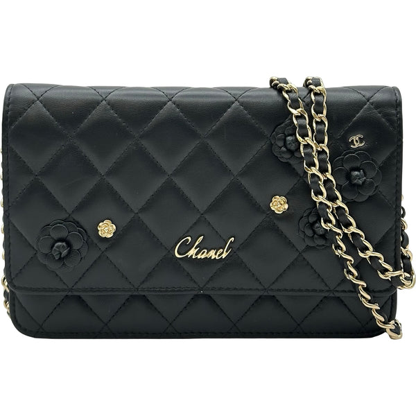 シャネル CHANEL カメリアチェーンウォレット AP0046 27番台 ブラック