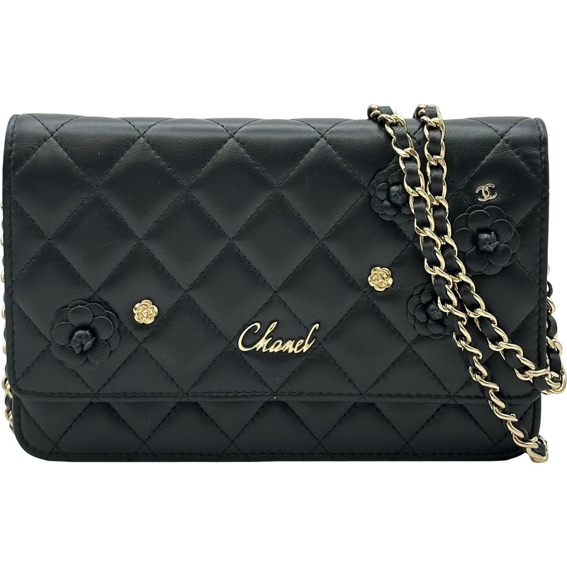 シャネル CHANEL カメリアチェーンウォレット AP0046 27番台 ブラック