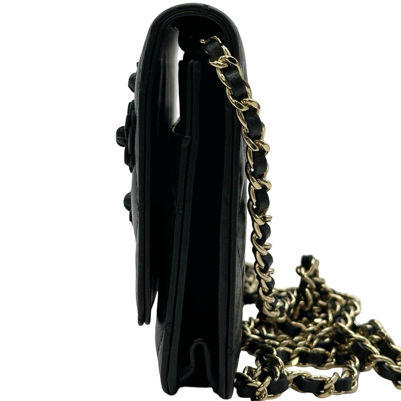 シャネル CHANEL カメリアチェーンウォレット AP0046 27番台 ブラック