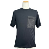 プラダ PRADA トライアングルロゴ半袖Tシャツ UJN661 ブラック コットン メンズ 半袖Ｔシャツ