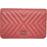 シャネル CHANEL マトラッセチェーンウォレット A84444 28番台 ピンク シルバー金具 カーフスキン レディース ウォレットチェーン