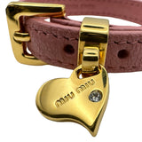ミュウミュウ miu miu ハートモチーフレザーブレス ピンク ゴールド金具 レザー/ラインストーン アクセサリー