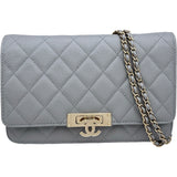 シャネル CHANEL ココロックチェーンウォレット A80766 29番台 グレー ゴールド金具 キャビアスキン レディース ショルダーバッグ