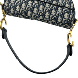 クリスチャン・ディオール Christian Dior オブリークサドルバッグ ネイビー ゴールド金具 キャンバス レディース ショルダーバッグ