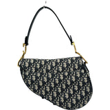 クリスチャン・ディオール Christian Dior オブリークサドルバッグ ネイビー ゴールド金具 キャンバス レディース ショルダーバッグ