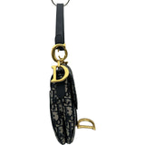 クリスチャン・ディオール Christian Dior オブリークサドルバッグ ネイビー ゴールド金具 キャンバス レディース ショルダーバッグ