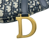 クリスチャン・ディオール Christian Dior オブリークサドルバッグ ネイビー ゴールド金具 キャンバス レディース ショルダーバッグ