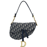 クリスチャン・ディオール Christian Dior オブリークサドルバッグ ネイビー ゴールド金具 キャンバス レディース ハンドバッグ