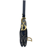 クリスチャン・ディオール Christian Dior オブリークサドルバッグ ネイビー ゴールド金具 キャンバス レディース ハンドバッグ