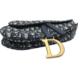 クリスチャン・ディオール Christian Dior オブリークサドルバッグ ネイビー ゴールド金具 キャンバス レディース ハンドバッグ