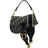 クリスチャン・ディオール Christian Dior ミニサドルバッグ ネイビー ゴールド金具 キャンパス レディース ショルダーバッグ