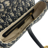 クリスチャン・ディオール Christian Dior オブリークサドルバッグ ネイビー ゴールド金具 キャンパス レディース ショルダーバッグ