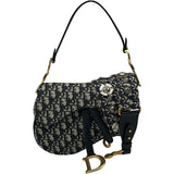 クリスチャン・ディオール Christian Dior オブリークサドルバッグ ネイビー ゴールド金具 キャンパス レディース ショルダーバッグ