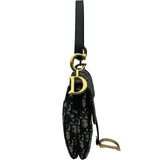 クリスチャン・ディオール Christian Dior オブリークサドルバッグ ネイビー ゴールド金具 キャンパス レディース ショルダーバッグ