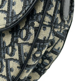 クリスチャン・ディオール Christian Dior オブリークサドルバッグ ネイビー ゴールド金具 キャンパス レディース ショルダーバッグ