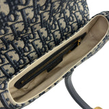 クリスチャン・ディオール Christian Dior オブリークサドルバッグ ネイビー ゴールド金具 キャンパス レディース ショルダーバッグ