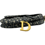 クリスチャン・ディオール Christian Dior オブリークサドルバッグ ネイビー ゴールド金具 キャンパス レディース ショルダーバッグ