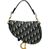 クリスチャン・ディオール Christian Dior ミニサドルバッグ ネイビー ゴールド金具 キャンパス レディース ショルダーバッグ