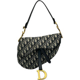 クリスチャン・ディオール Christian Dior オブリークサドルバッグ ネイビー ゴールド金具 キャンパス レディース ショルダーバッグ