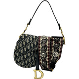 クリスチャン・ディオール Christian Dior オブリークサドルバッグ ネイビー ゴールド金具 キャンパス レディース ショルダーバッグ