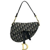 クリスチャン・ディオール Christian Dior オブリークサドルバッグ ネイビー ゴールド金具 キャンパス レディース ショルダーバッグ