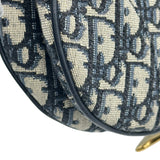 クリスチャン・ディオール Christian Dior オブリークサドルバッグ ネイビー ゴールド金具 キャンパス レディース ショルダーバッグ