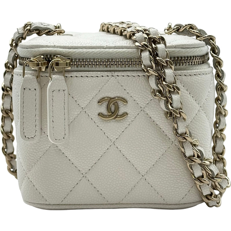 シャネル クラシック ジップケースス マトラッセ キャビアスキン ホワイト シャネル CHANEL クラシックスモールバニティケース AP1340 ホワイト