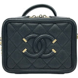 シャネル CHANEL CCフィリグリー スモールバニティチェーンショルダーバッグ A93342 25番台 ブラック ゴールド金具 キャビアスキン レディース ショルダーバッグ