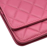 シャネル CHANEL マトラッセ チェーンウォレット A33814 18番台 ピンク ラムスキン レディース ショルダーバッグ