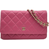 シャネル CHANEL マトラッセ チェーンウォレット A33814 18番台 ピンク ラムスキン レディース ショルダーバッグ