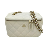 シャネル CHANEL バニティチェーンショルダー AP1341 ホワイト ゴールド金具 キャビアスキン レディース ショルダーバッグ