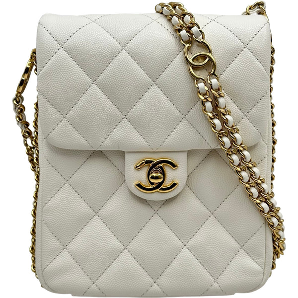 シャネル マトラッセ ホワイト キルティング ショルダー バッグ シャネル CHANEL マトラッセ ショルダーバッグ ホワイト ゴールド金具