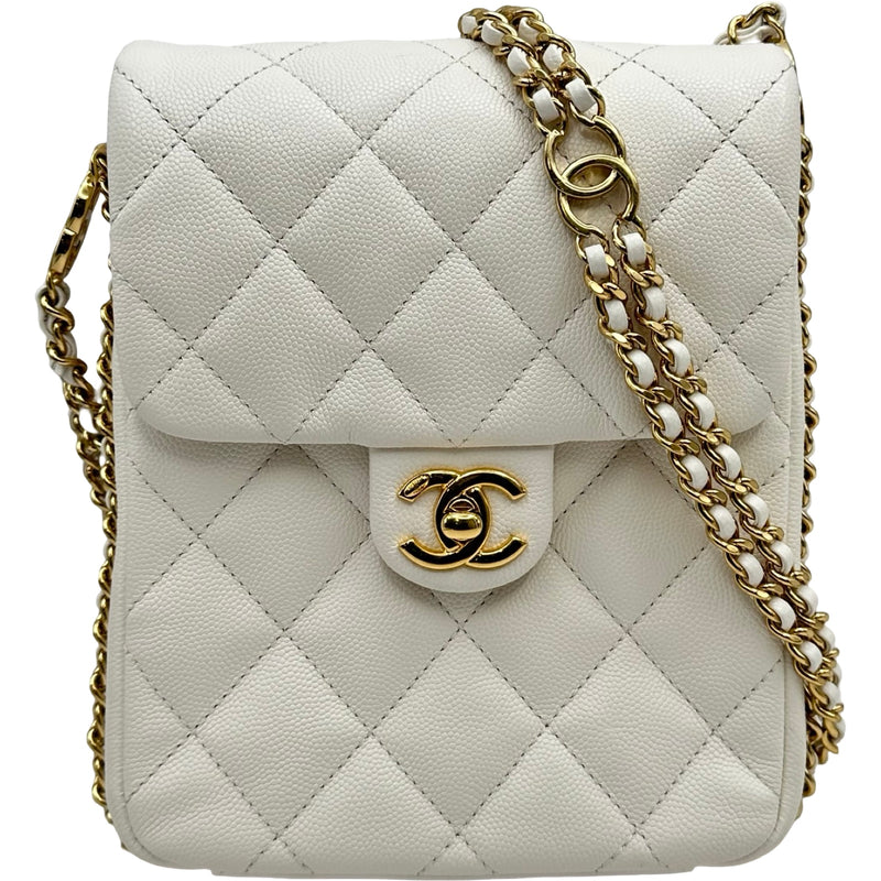 シャネル マトラッセ ホワイト キルティング ショルダー バッグ シャネル CHANEL マトラッセ ショルダーバッグ ホワイト ゴールド金具
