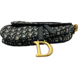 クリスチャン・ディオール Christian Dior オブリークサドルバッグ ネイビー ゴールド金具 キャンバス レディース ショルダーバッグ