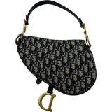 クリスチャン・ディオール Christian Dior オブリークサドルバッグ ネイビー ゴールド金具 キャンバス レディース ショルダーバッグ