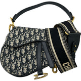 クリスチャン・ディオール Christian Dior オブリークサドルバッグ ネイビー ゴールド金具 キャンバス レディース ショルダーバッグ
